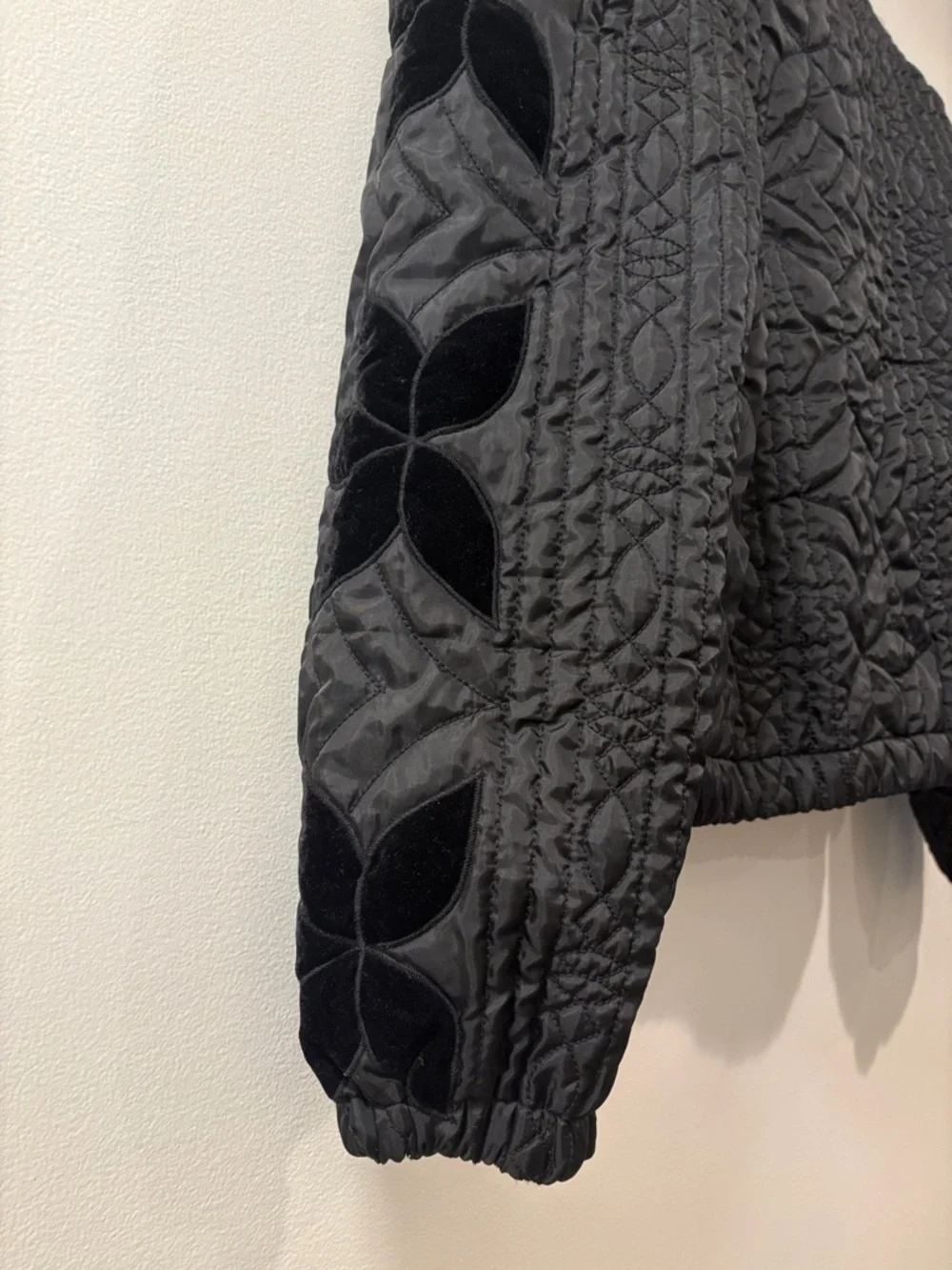 Free People | Black Quilted Jacket with Velvet Floral Appliqués - Picture 6 of 6